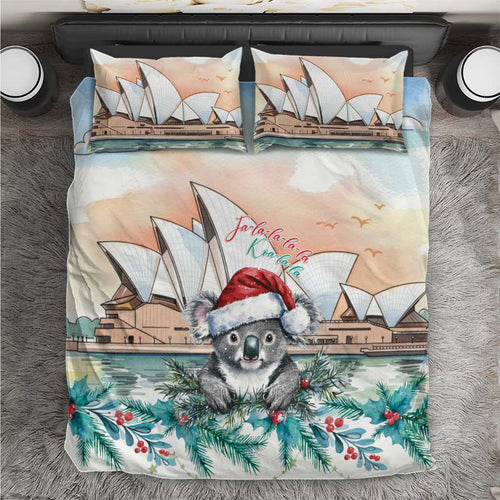 Australia Christmas Bedding Set Koala Santa Sydney Opera House Watercolor - Aussie Hoodie