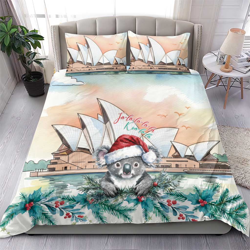 Australia Christmas Bedding Set Koala Santa Sydney Opera House Watercolor - Aussie Hoodie
