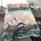Australia Christmas Bedding Set Koala Santa Sydney Opera House Watercolor - Aussie Hoodie