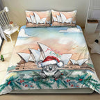 Australia Christmas Bedding Set Koala Santa Sydney Opera House Watercolor - Aussie Hoodie