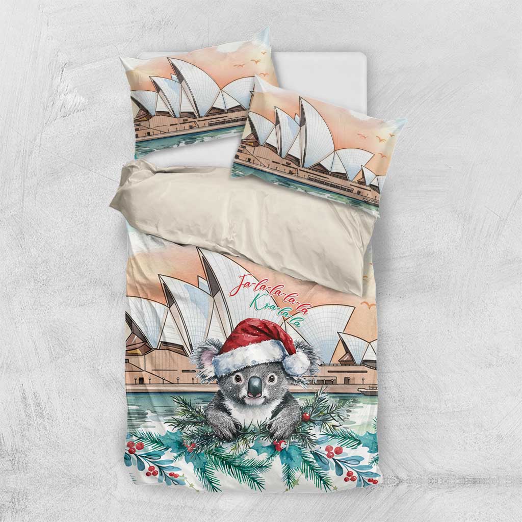 Australia Christmas Bedding Set Koala Santa Sydney Opera House Watercolor - Aussie Hoodie