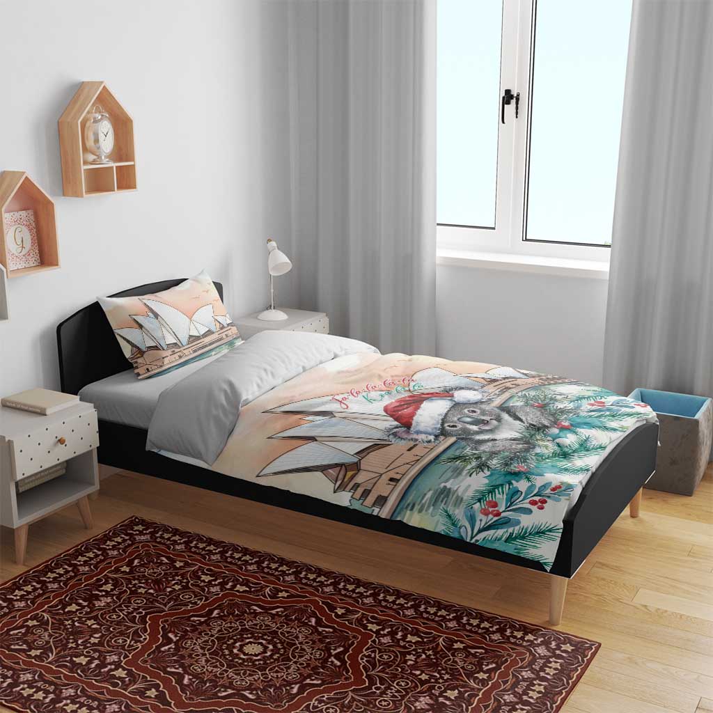 Australia Christmas Bedding Set Koala Santa Sydney Opera House Watercolor - Aussie Hoodie