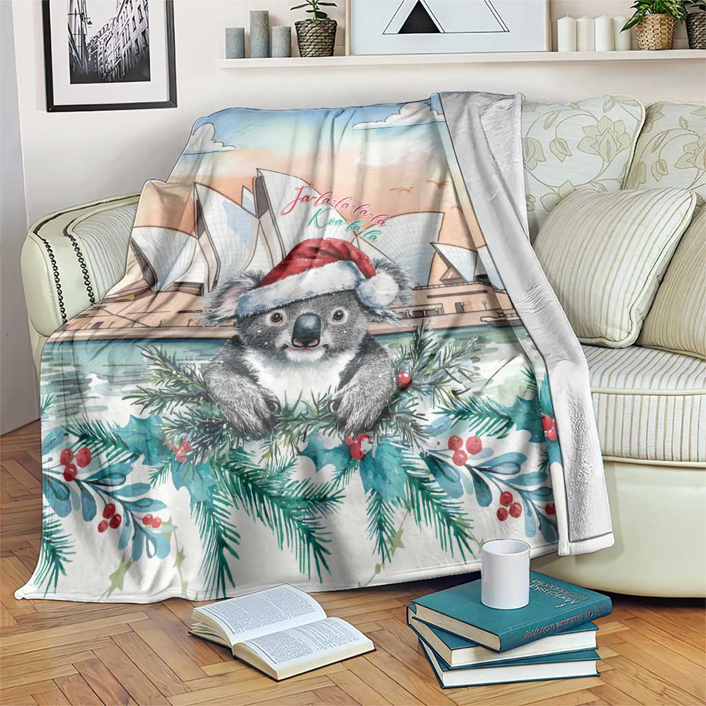 Australia Christmas Blanket Koala Santa Sydney Opera House Watercolor - Aussie Hoodie