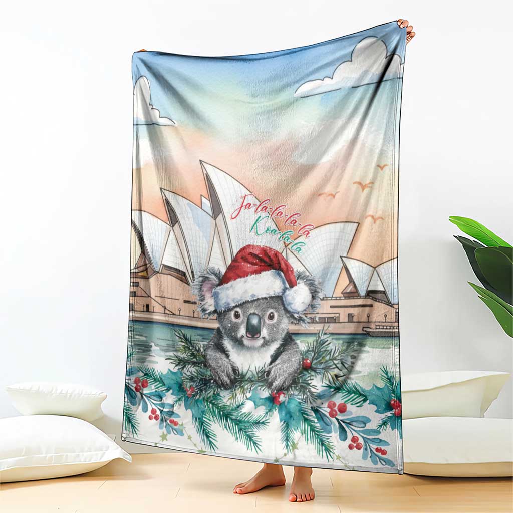 Australia Christmas Blanket Koala Santa Sydney Opera House Watercolor - Aussie Hoodie