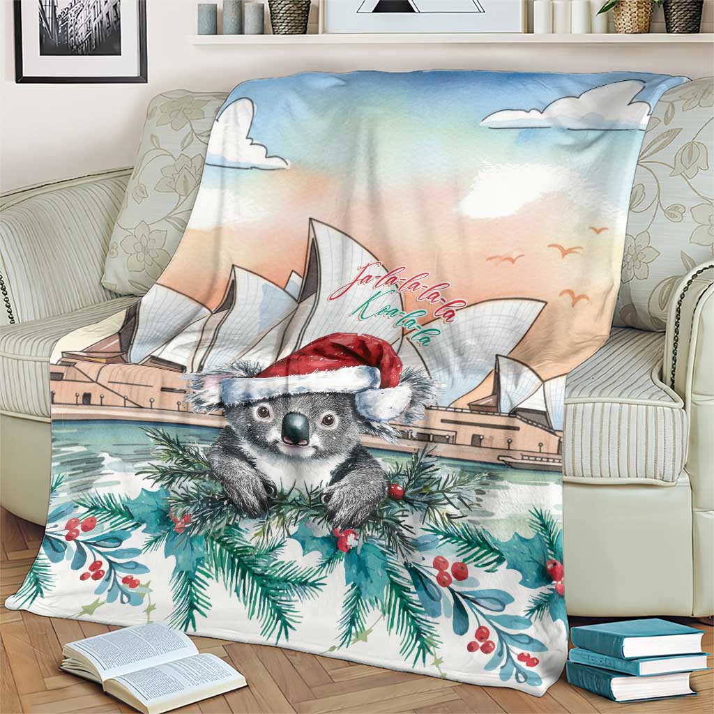 Australia Christmas Blanket Koala Santa Sydney Opera House Watercolor - Aussie Hoodie