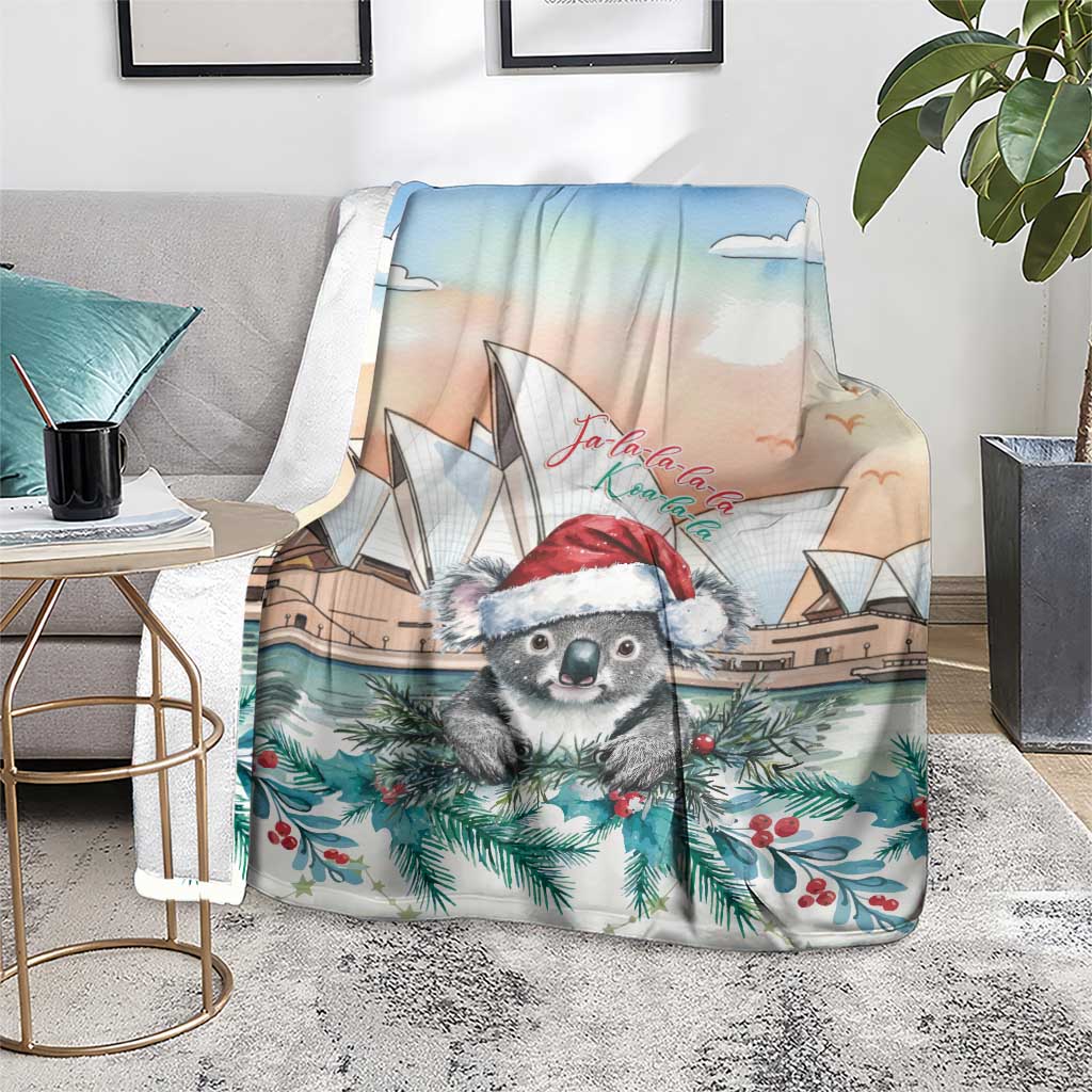 Australia Christmas Blanket Koala Santa Sydney Opera House Watercolor - Aussie Hoodie