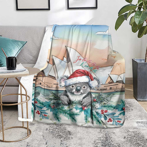 Australia Christmas Blanket Koala Santa Sydney Opera House Watercolor - Aussie Hoodie