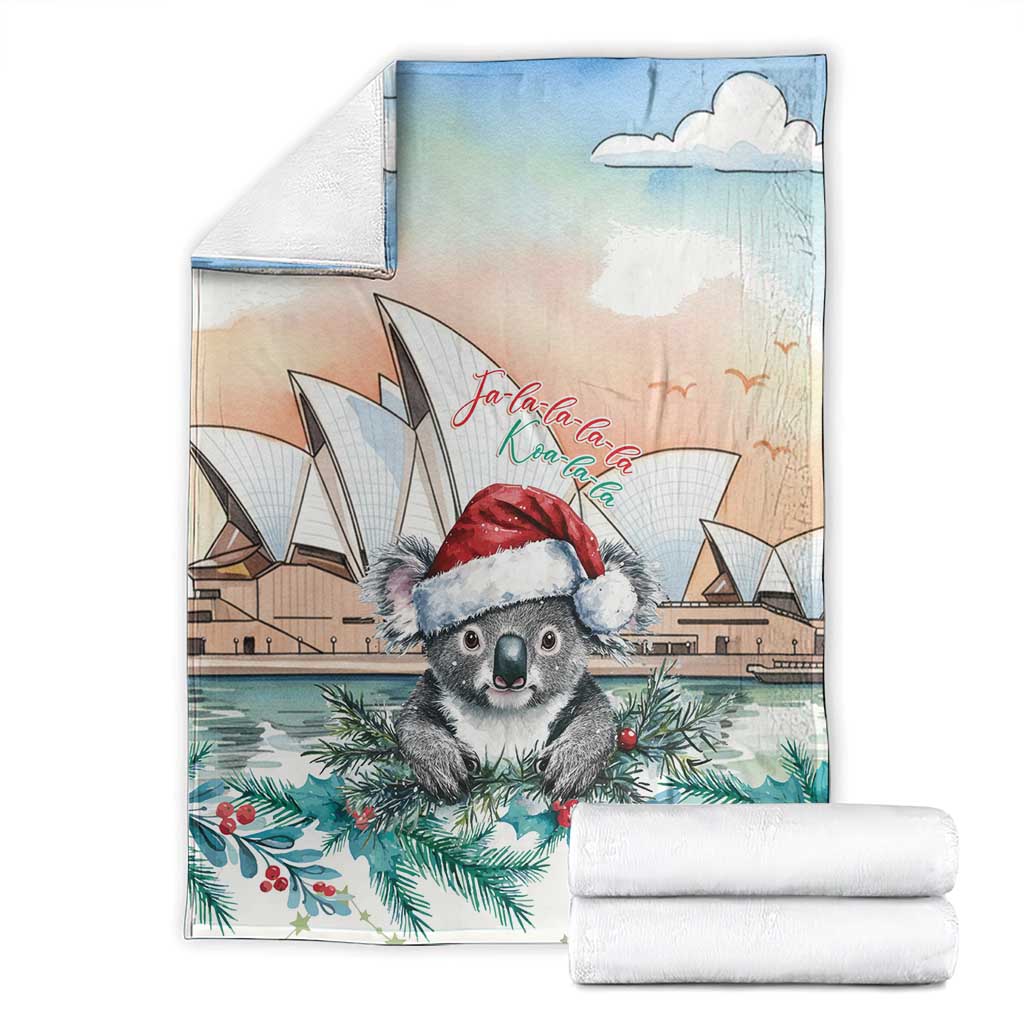 Australia Christmas Blanket Koala Santa Sydney Opera House Watercolor - Aussie Hoodie