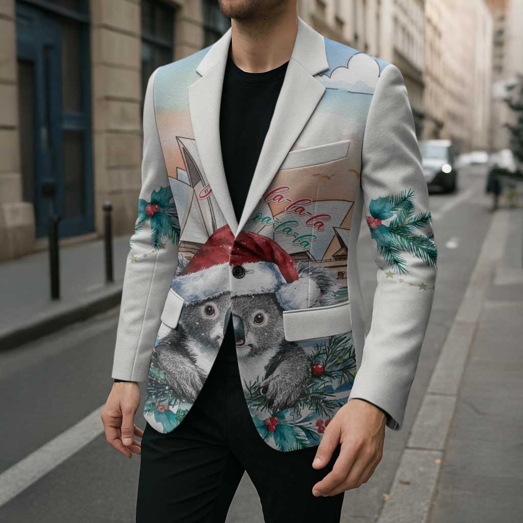 Australia Christmas Blazer Koala Santa Sydney Opera House Watercolor - Aussie Hoodie