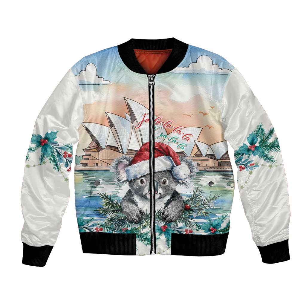 Australia Christmas Bomber Jacket Koala Santa Sydney Opera House Watercolor - Aussie Hoodie