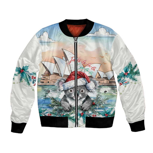 Australia Christmas Bomber Jacket Koala Santa Sydney Opera House Watercolor - Aussie Hoodie