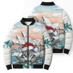 Australia Christmas Bomber Puffer Jacket Koala Santa Sydney Opera House Watercolor - Aussie Hoodie