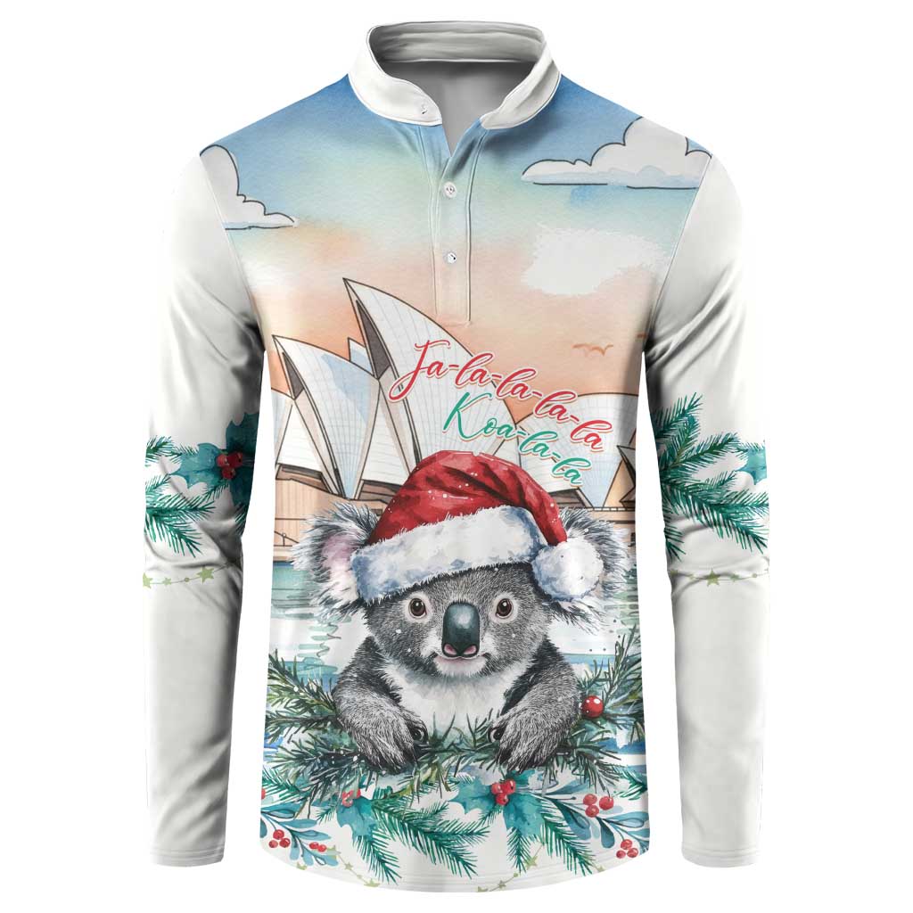 Australia Christmas Button Sweatshirt Koala Santa Sydney Opera House Watercolor - Aussie Hoodie