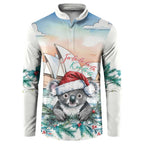 Australia Christmas Button Sweatshirt Koala Santa Sydney Opera House Watercolor - Aussie Hoodie