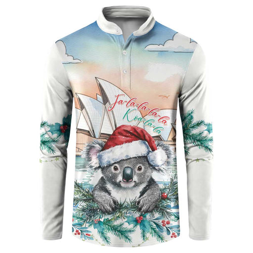 Australia Christmas Button Sweatshirt Koala Santa Sydney Opera House Watercolor - Aussie Hoodie