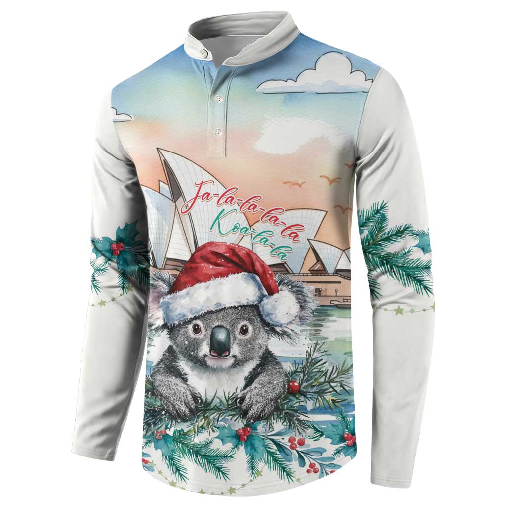 Australia Christmas Button Sweatshirt Koala Santa Sydney Opera House Watercolor - Aussie Hoodie