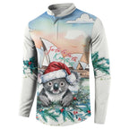 Australia Christmas Button Sweatshirt Koala Santa Sydney Opera House Watercolor - Aussie Hoodie