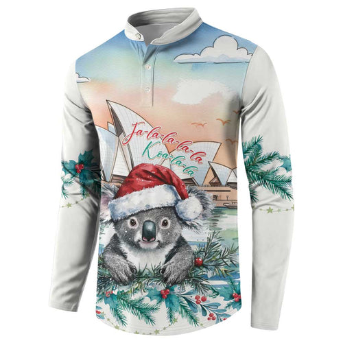 Australia Christmas Button Sweatshirt Koala Santa Sydney Opera House Watercolor - Aussie Hoodie