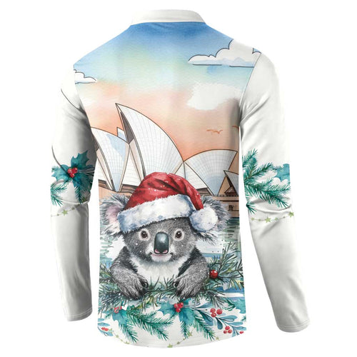 Australia Christmas Button Sweatshirt Koala Santa Sydney Opera House Watercolor - Aussie Hoodie