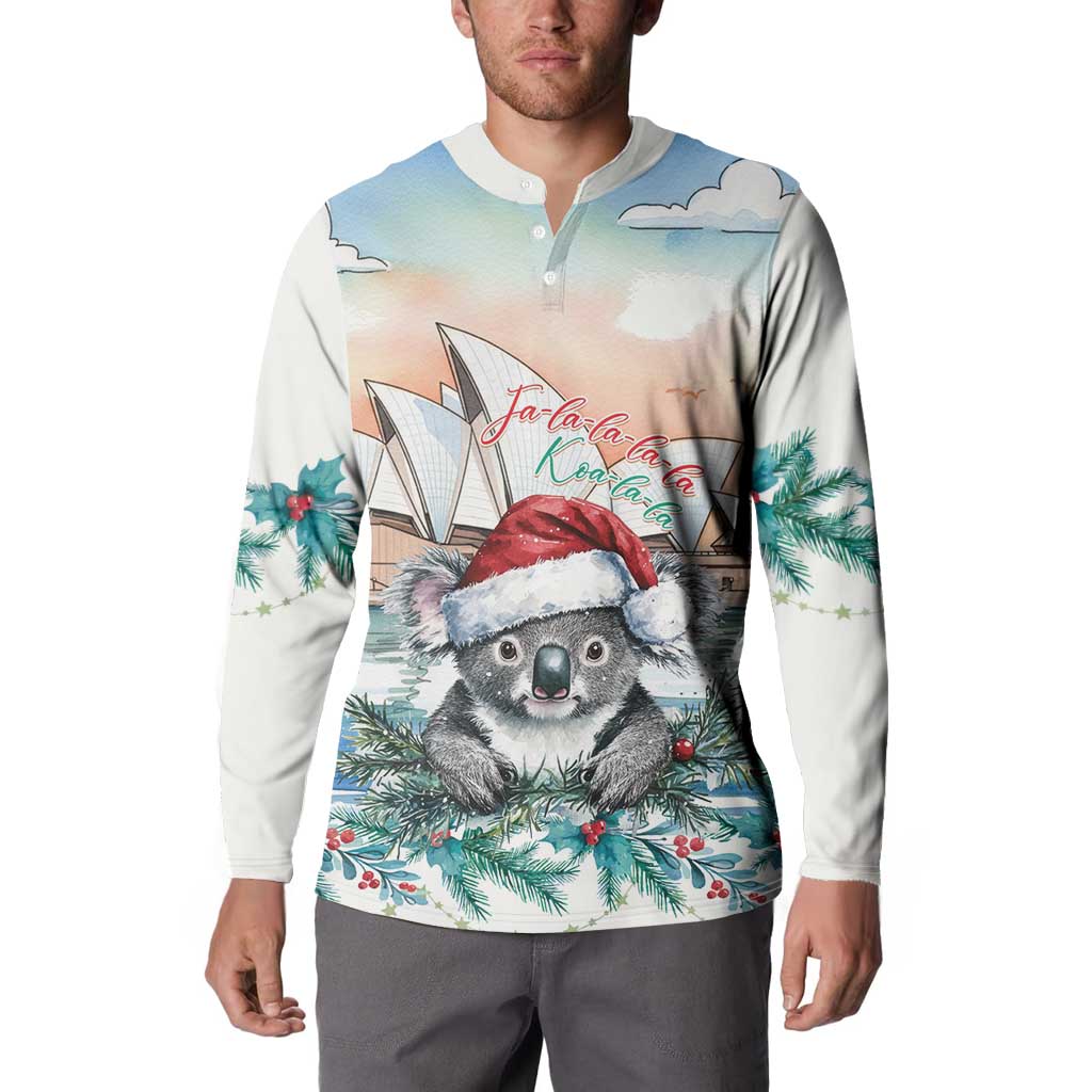Australia Christmas Button Sweatshirt Koala Santa Sydney Opera House Watercolor - Aussie Hoodie