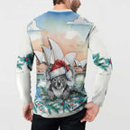 Australia Christmas Button Sweatshirt Koala Santa Sydney Opera House Watercolor - Aussie Hoodie