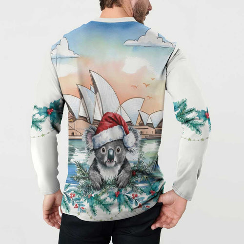 Australia Christmas Button Sweatshirt Koala Santa Sydney Opera House Watercolor - Aussie Hoodie