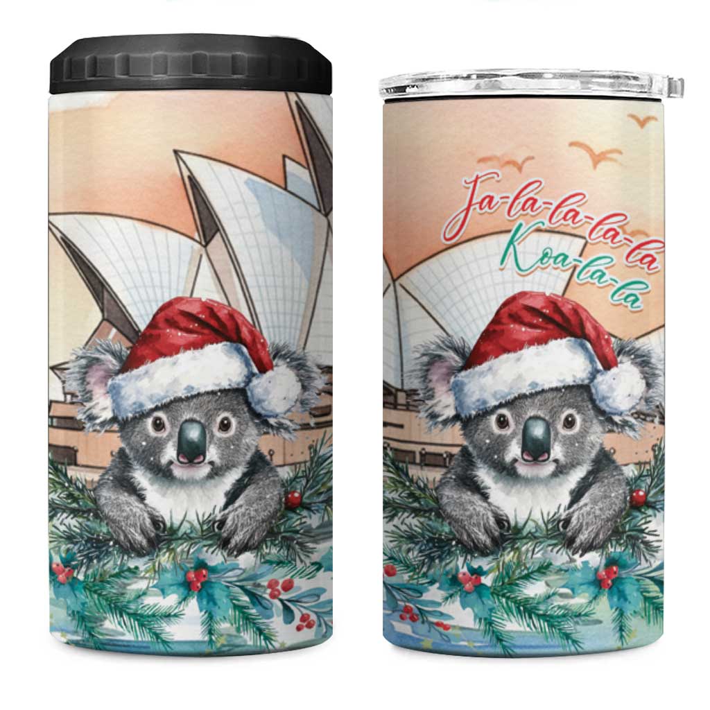 Australia Christmas 4 in 1 Can Cooler Tumbler Koala Santa Sydney Opera House Watercolor - Aussie Hoodie