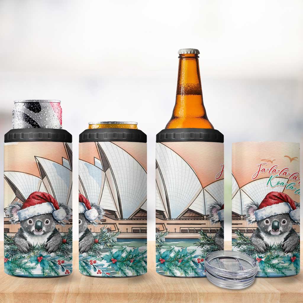 Australia Christmas 4 in 1 Can Cooler Tumbler Koala Santa Sydney Opera House Watercolor - Aussie Hoodie