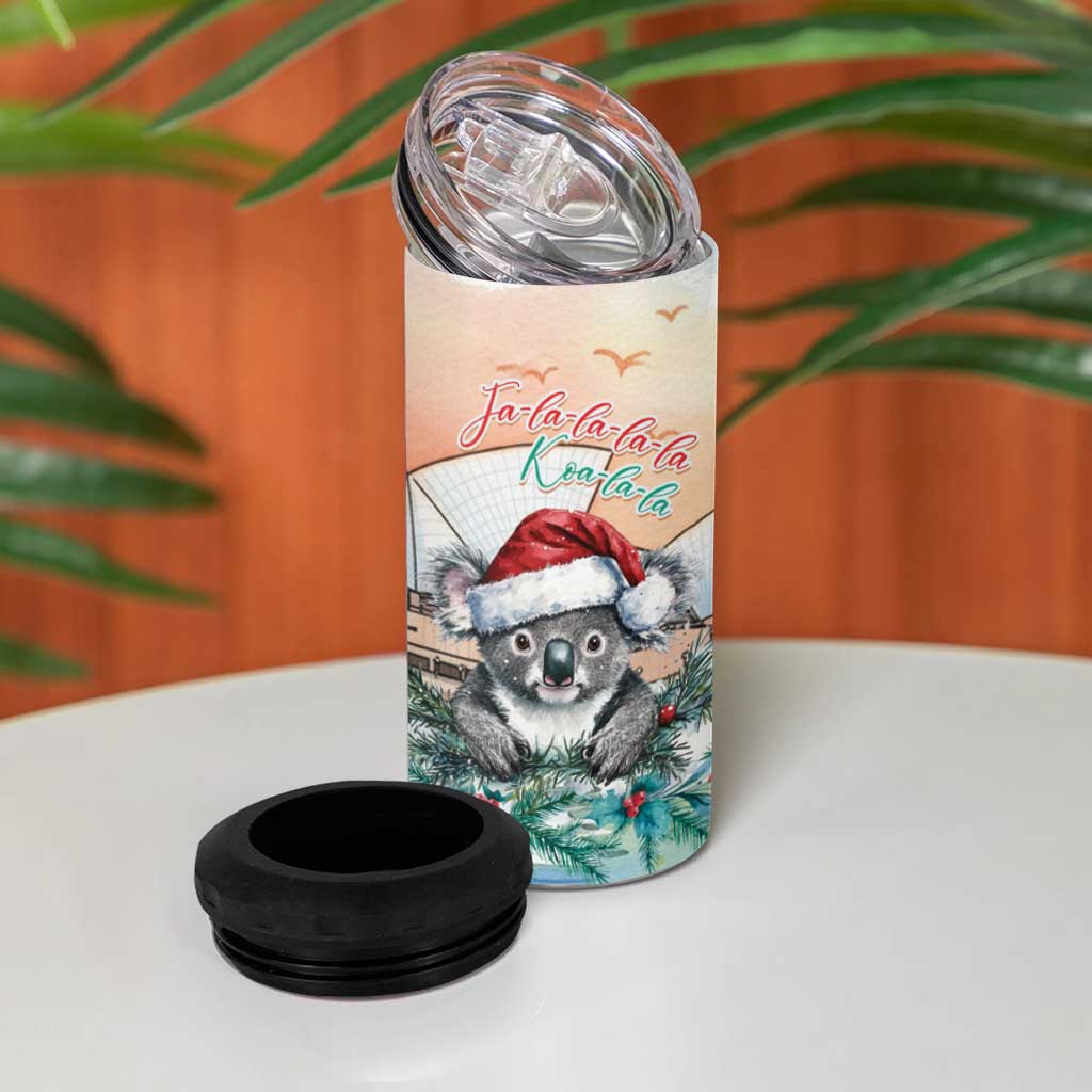 Australia Christmas 4 in 1 Can Cooler Tumbler Koala Santa Sydney Opera House Watercolor - Aussie Hoodie