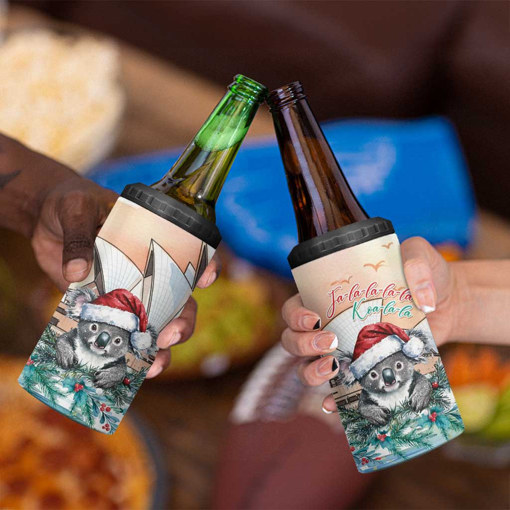 Australia Christmas 4 in 1 Can Cooler Tumbler Koala Santa Sydney Opera House Watercolor - Aussie Hoodie