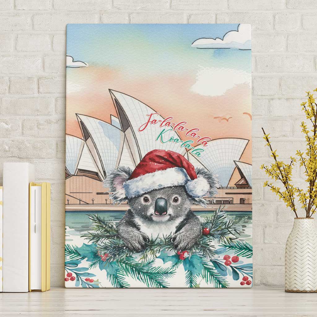 Australia Christmas Canvas Wall Art Koala Santa Sydney Opera House Watercolor - Aussie Hoodie