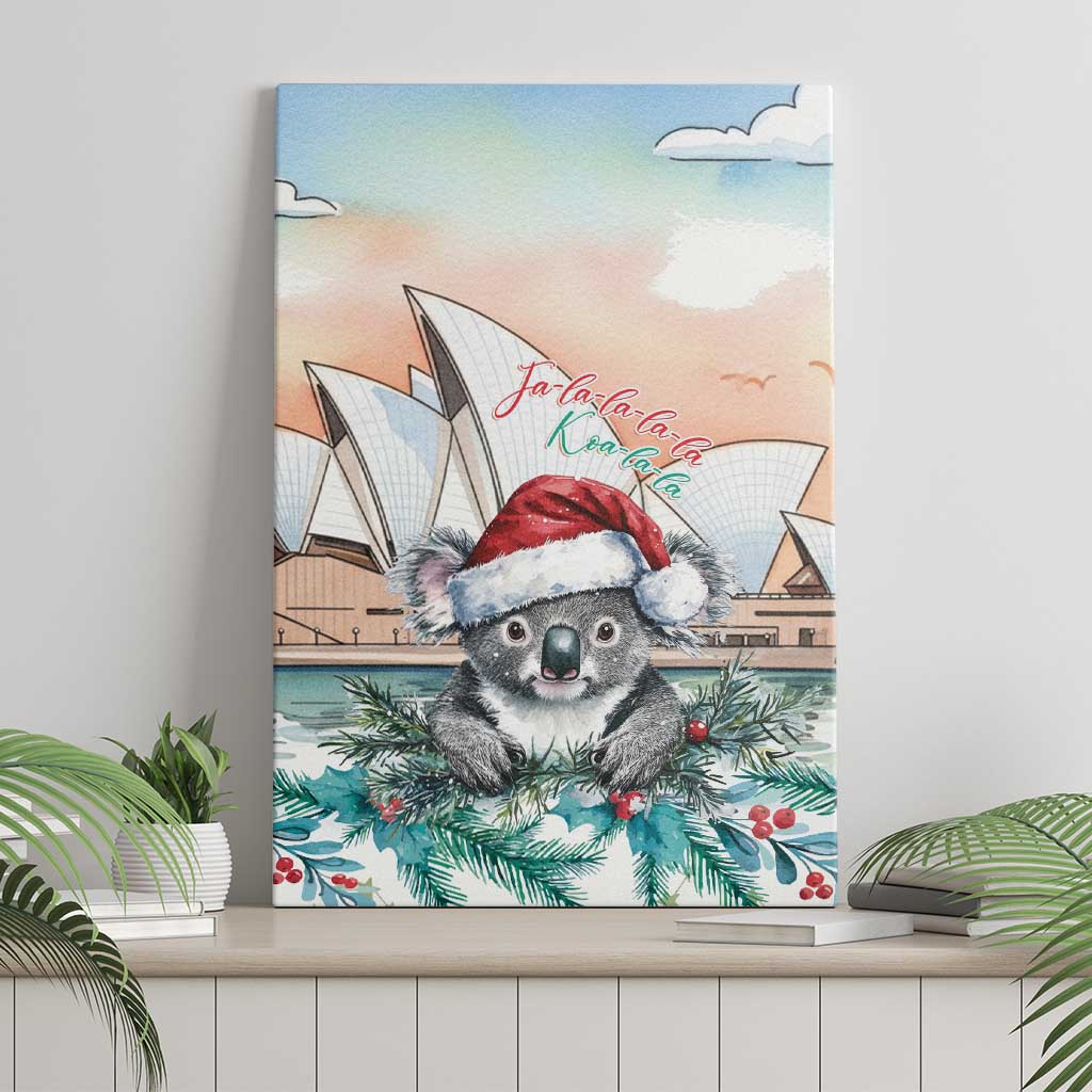 Australia Christmas Canvas Wall Art Koala Santa Sydney Opera House Watercolor - Aussie Hoodie