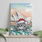 Australia Christmas Canvas Wall Art Koala Santa Sydney Opera House Watercolor - Aussie Hoodie