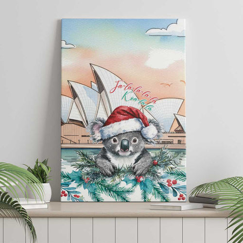 Australia Christmas Canvas Wall Art Koala Santa Sydney Opera House Watercolor - Aussie Hoodie