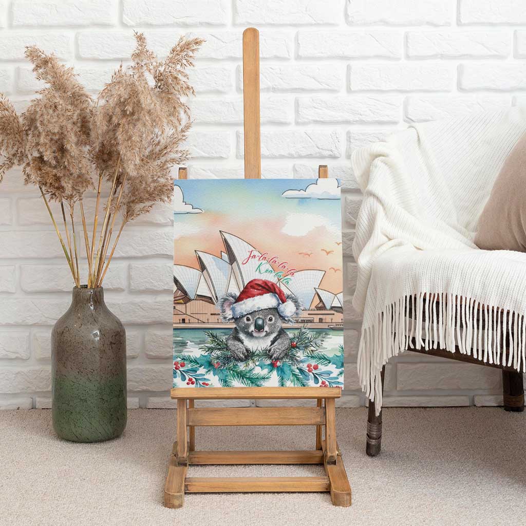 Australia Christmas Canvas Wall Art Koala Santa Sydney Opera House Watercolor - Aussie Hoodie
