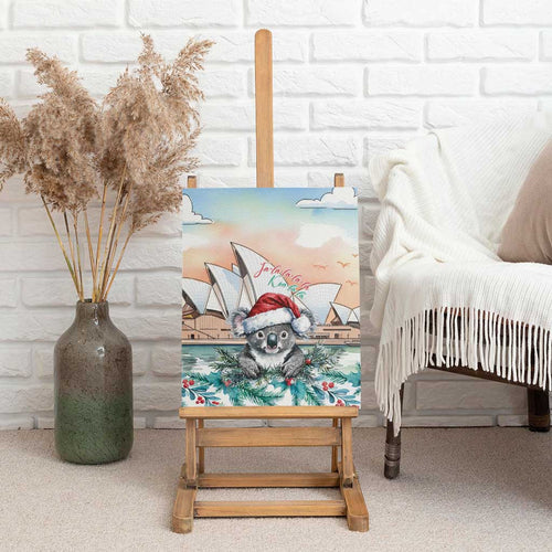 Australia Christmas Canvas Wall Art Koala Santa Sydney Opera House Watercolor - Aussie Hoodie