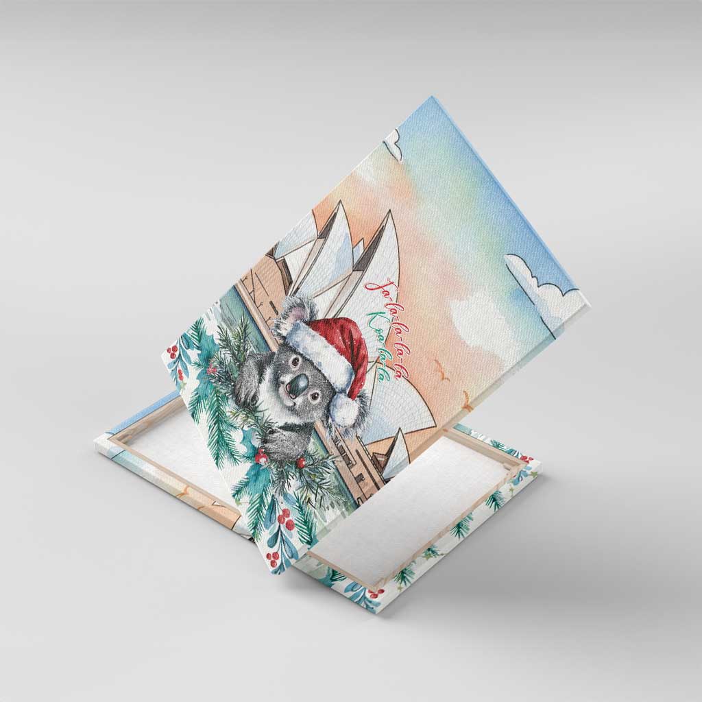 Australia Christmas Canvas Wall Art Koala Santa Sydney Opera House Watercolor - Aussie Hoodie