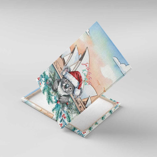 Australia Christmas Canvas Wall Art Koala Santa Sydney Opera House Watercolor - Aussie Hoodie