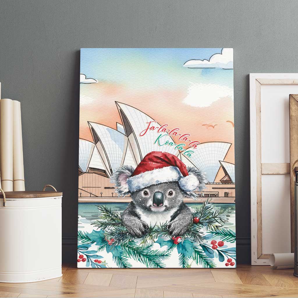 Australia Christmas Canvas Wall Art Koala Santa Sydney Opera House Watercolor - Aussie Hoodie