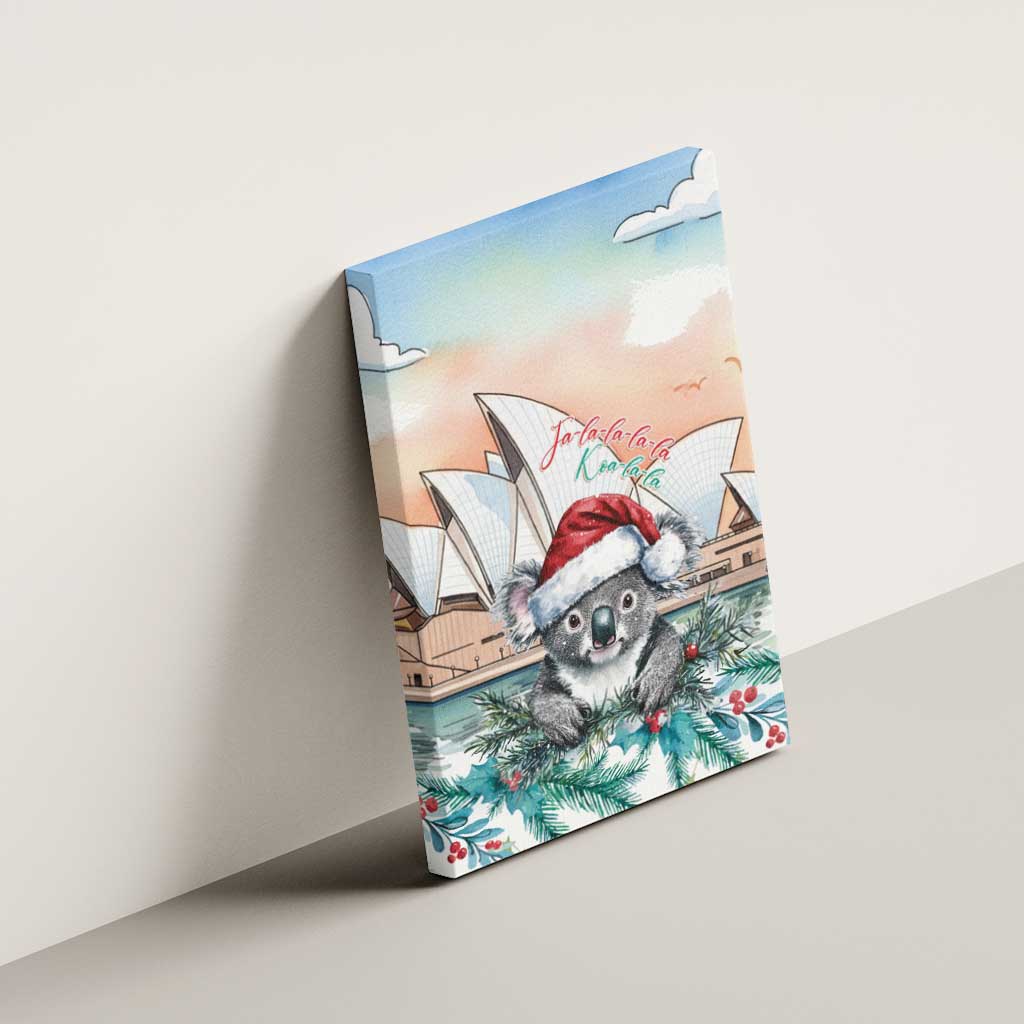 Australia Christmas Canvas Wall Art Koala Santa Sydney Opera House Watercolor - Aussie Hoodie
