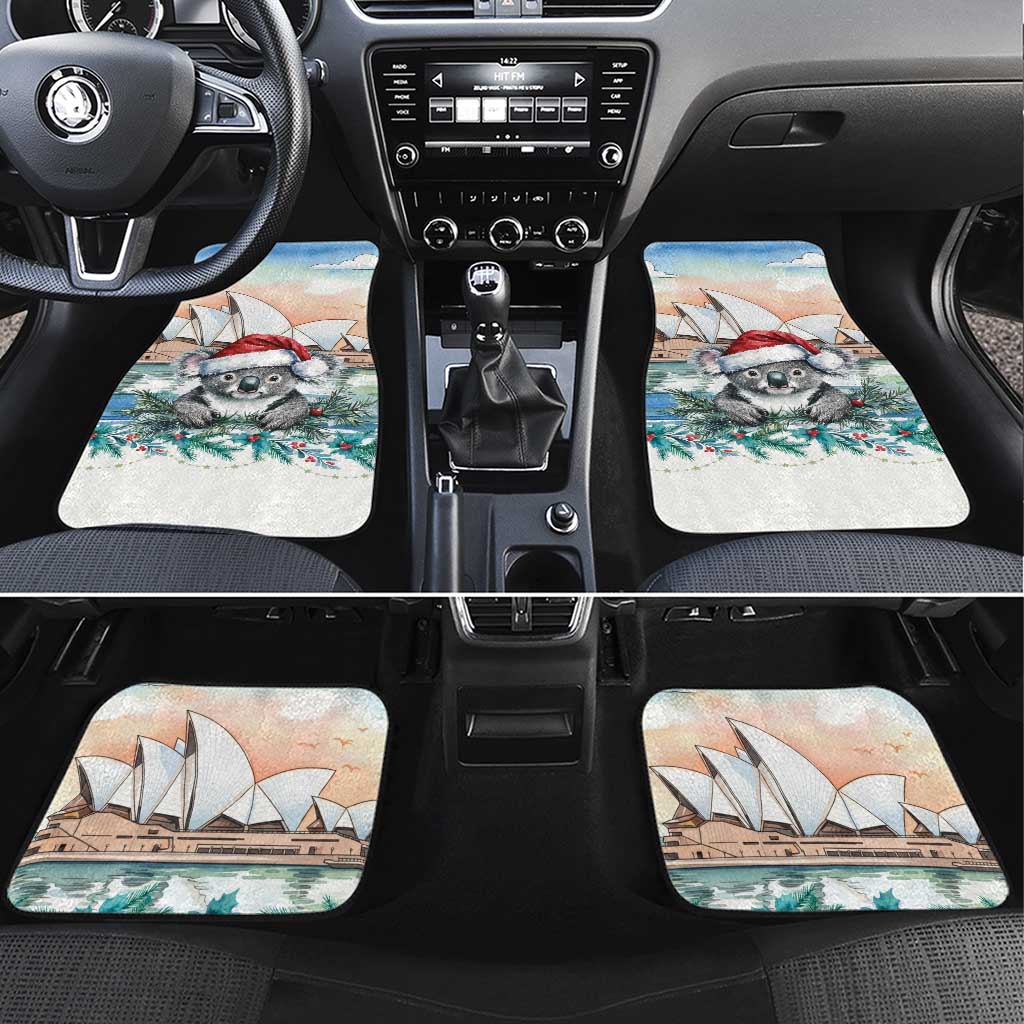 Australia Christmas Car Mats Koala Santa Sydney Opera House Watercolor - Aussie Hoodie