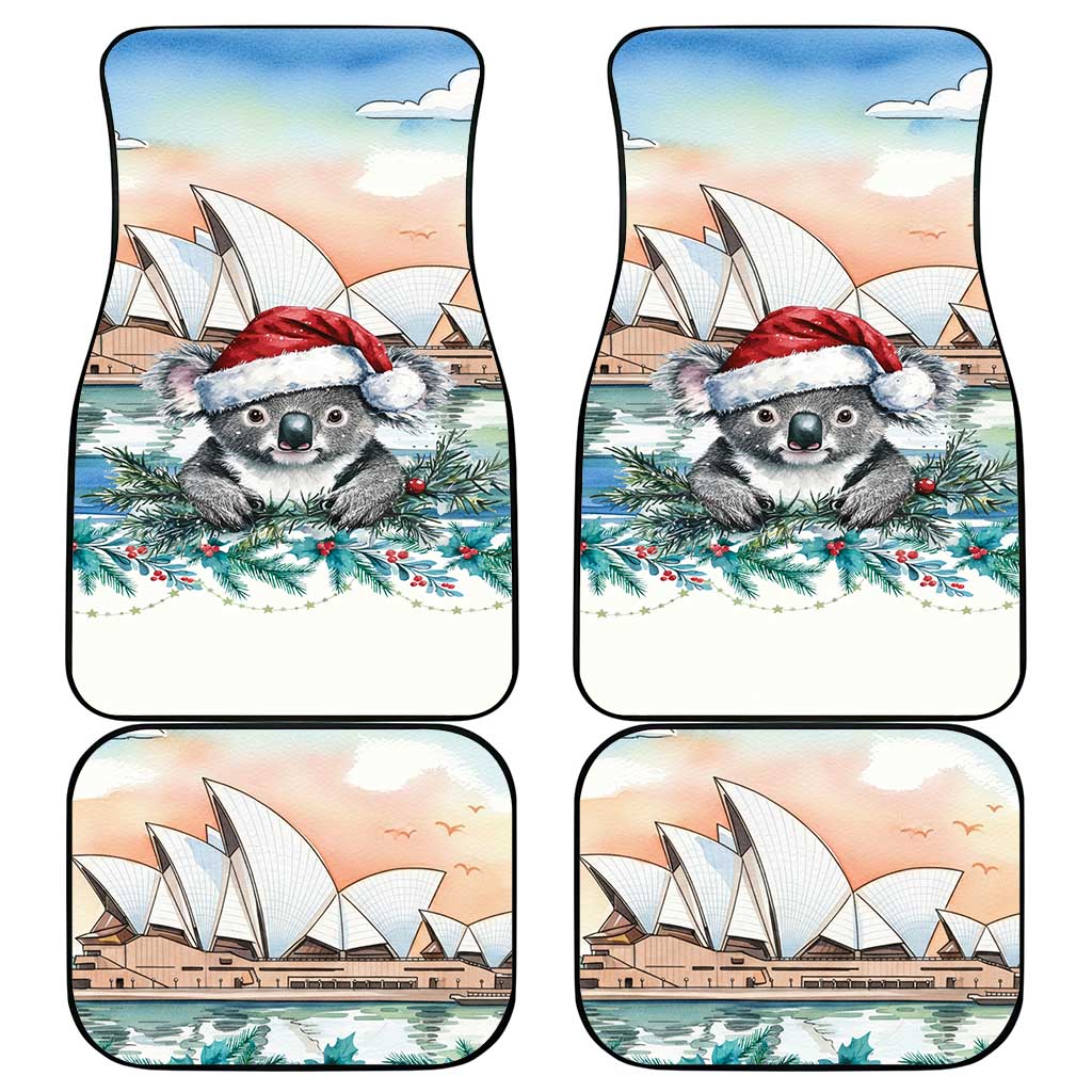 Australia Christmas Car Mats Koala Santa Sydney Opera House Watercolor - Aussie Hoodie