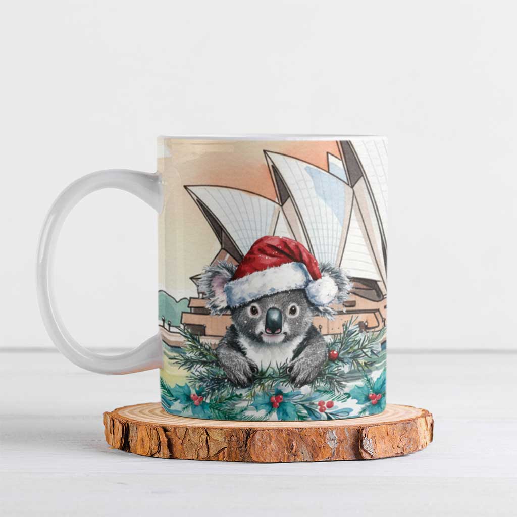 Australia Christmas Ceramic Mug Koala Santa Sydney Opera House Watercolor - Aussie Hoodie