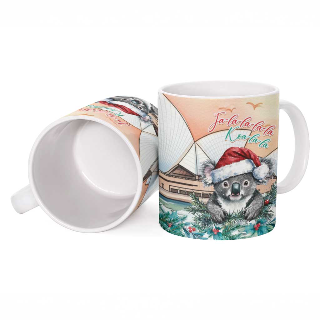 Australia Christmas Ceramic Mug Koala Santa Sydney Opera House Watercolor - Aussie Hoodie