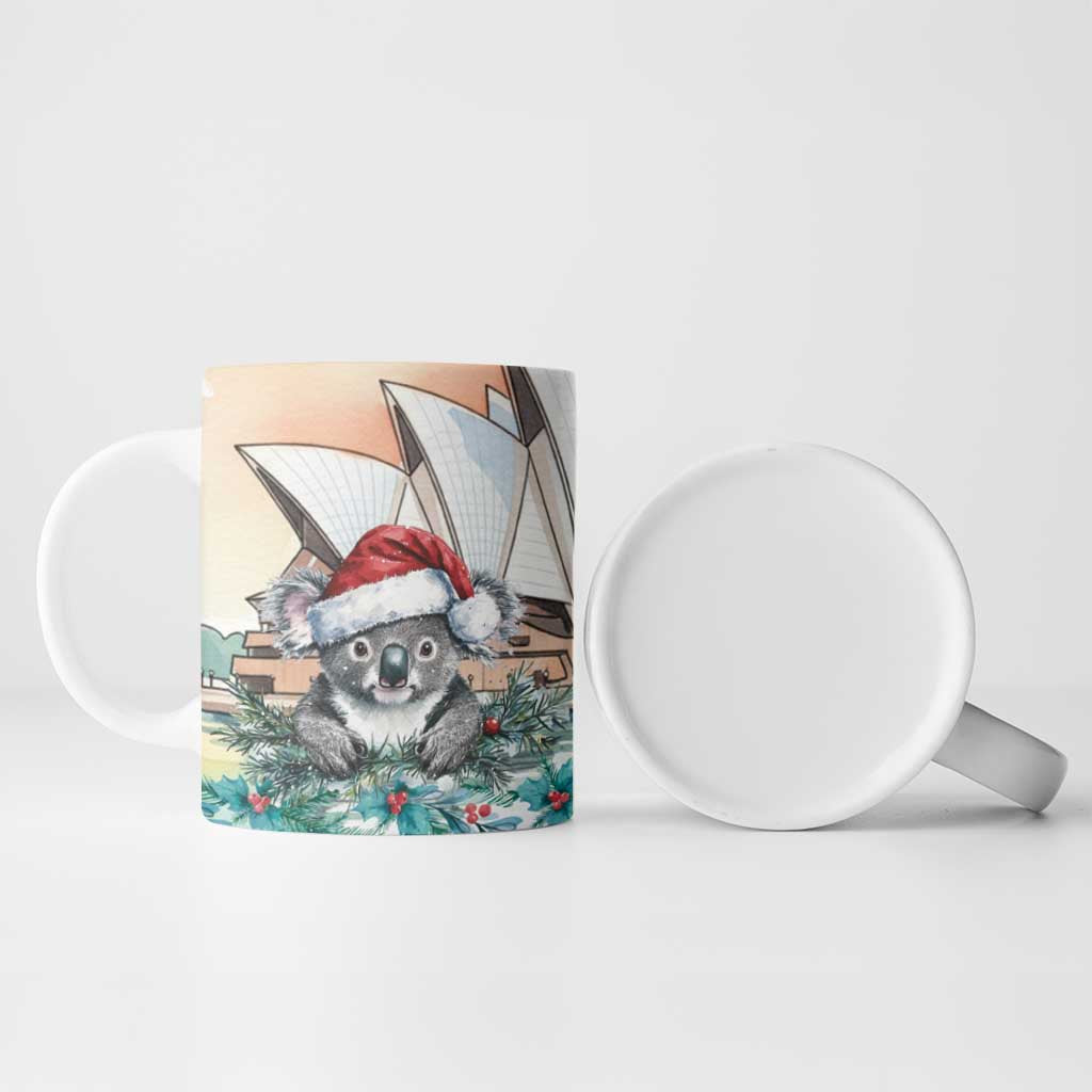 Australia Christmas Ceramic Mug Koala Santa Sydney Opera House Watercolor - Aussie Hoodie