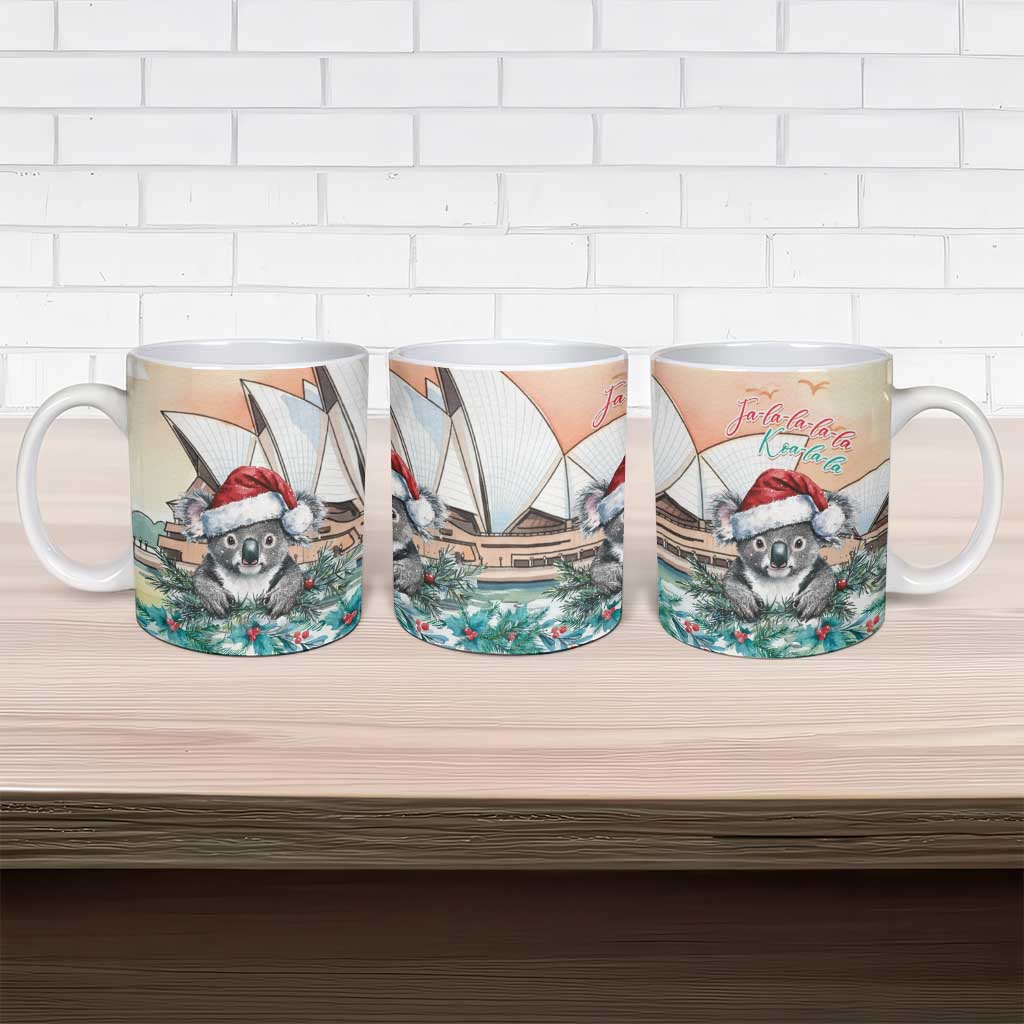 Australia Christmas Ceramic Mug Koala Santa Sydney Opera House Watercolor - Aussie Hoodie