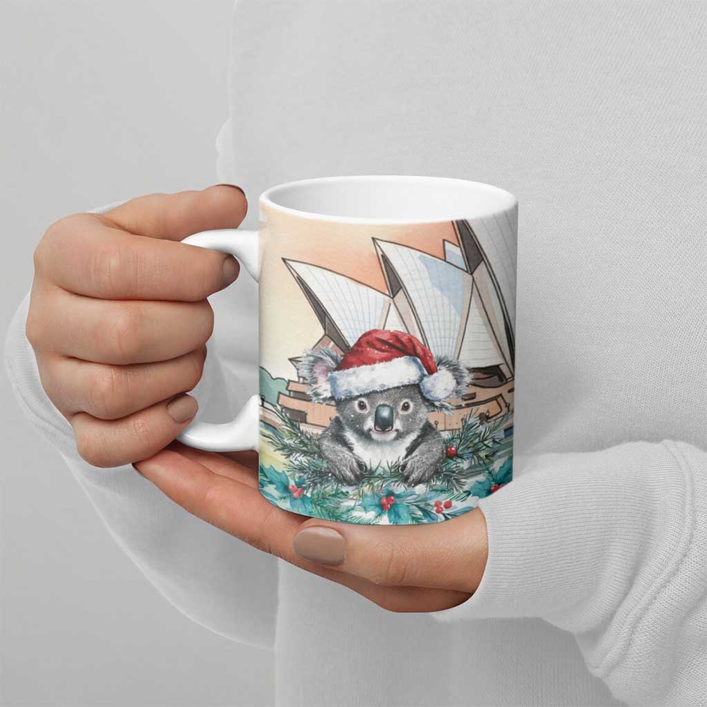 Australia Christmas Ceramic Mug Koala Santa Sydney Opera House Watercolor - Aussie Hoodie