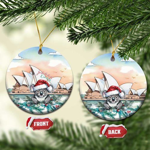 Australia Christmas Ceramic Ornament Koala Santa Sydney Opera House Watercolor - Aussie Hoodie