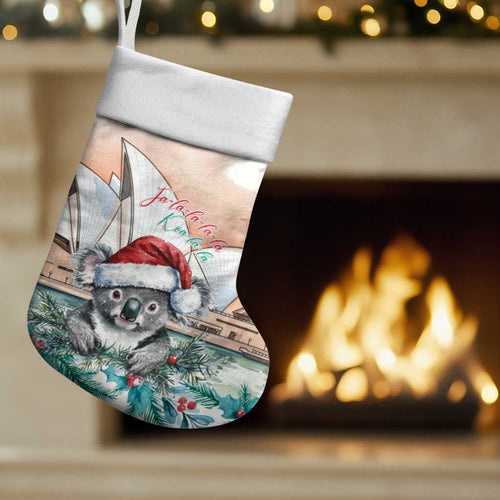 Australia Christmas Stocking Koala Santa Sydney Opera House Watercolor - Aussie Hoodie