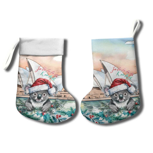 Australia Christmas Stocking Koala Santa Sydney Opera House Watercolor - Aussie Hoodie
